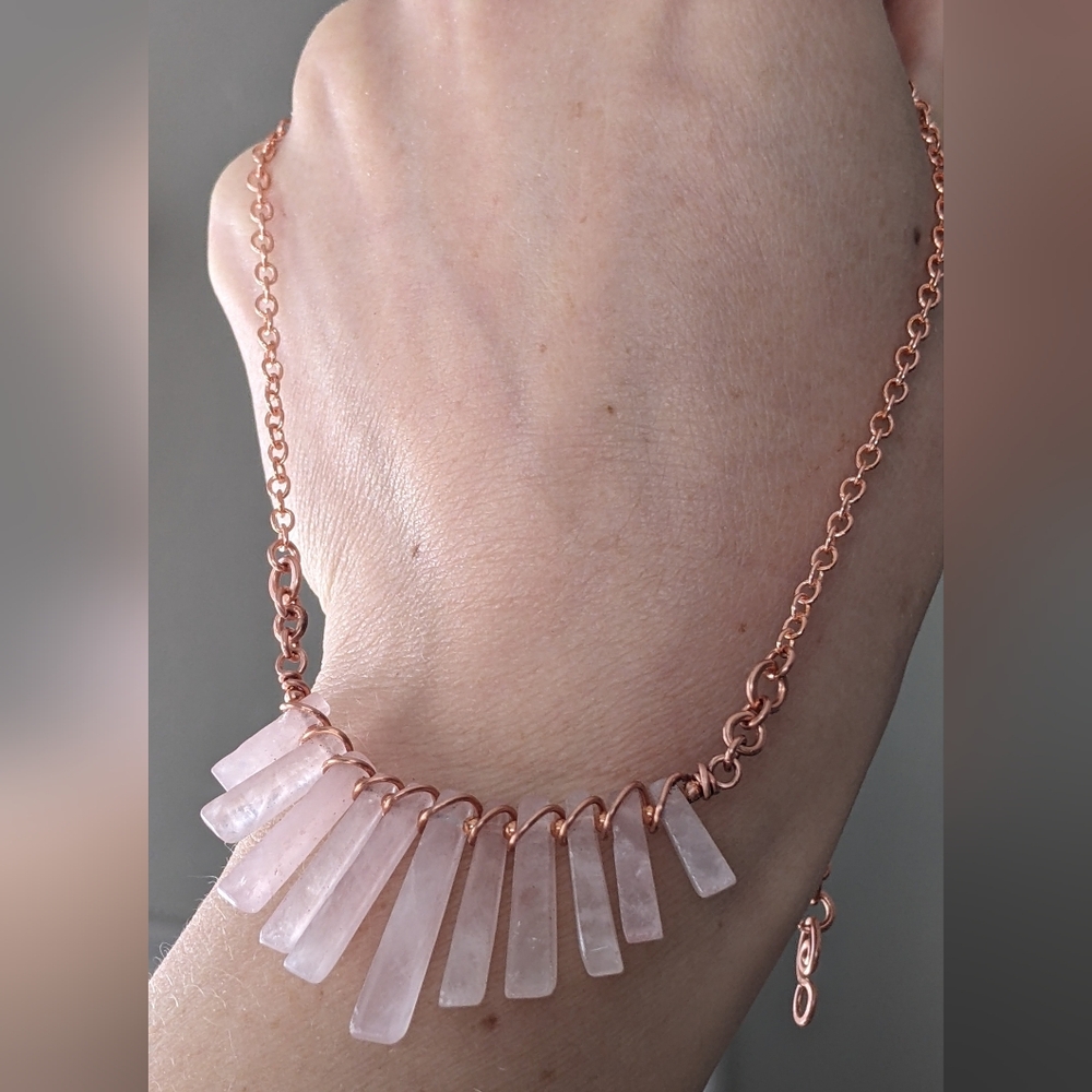 Rose Quartz Necklace-Artisan Crafted- Genuine Copper Jewelry - Picture 14 of 14
